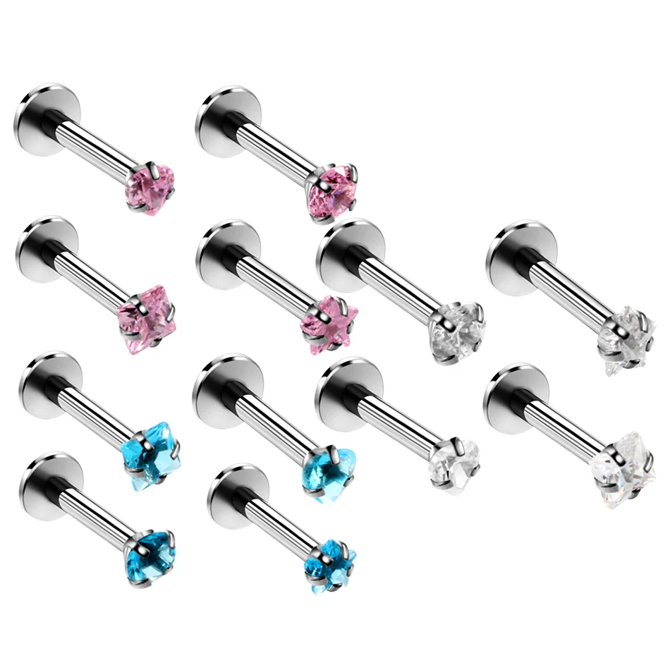 

4pcs/lot Steel Lip Piercings Crystal Lip Morne Tragus Ear Piercing Labret Ring Ear Stud lip Rings Body Piercing Jewelry