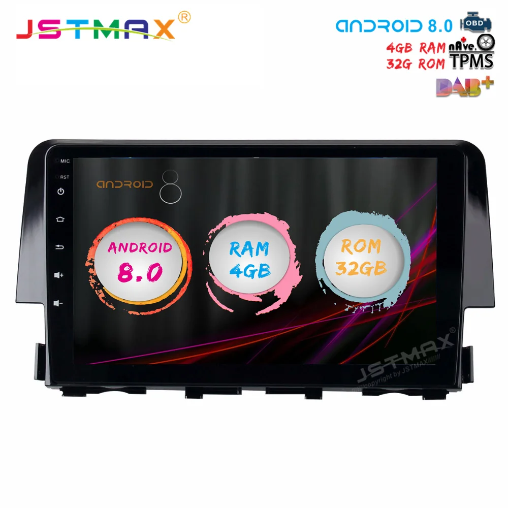 JSTMAX 10 2 &quotAndroid 8 0 Автомобильный GPS радио плеер для Honda Civic 2015 2016 с восьмиядерным 4 Гб +