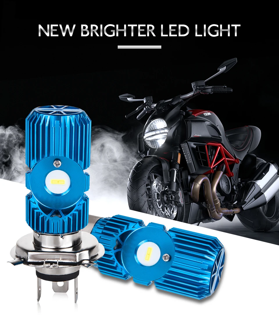 Светодиодный H4 HS1 BA20d Синий Светодиодные лампы 12V 24V 6500K 2400LM светодиодные фонари для мотоцикла ATV ScooterLed H4 HS1 мотоциклетные лампы для передних фар
