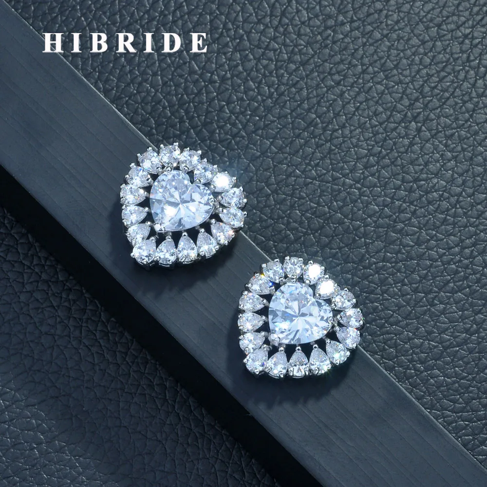 Женские серьги гвоздики с кубическим цирконием HIBRIDE в форме сердца аксессуары