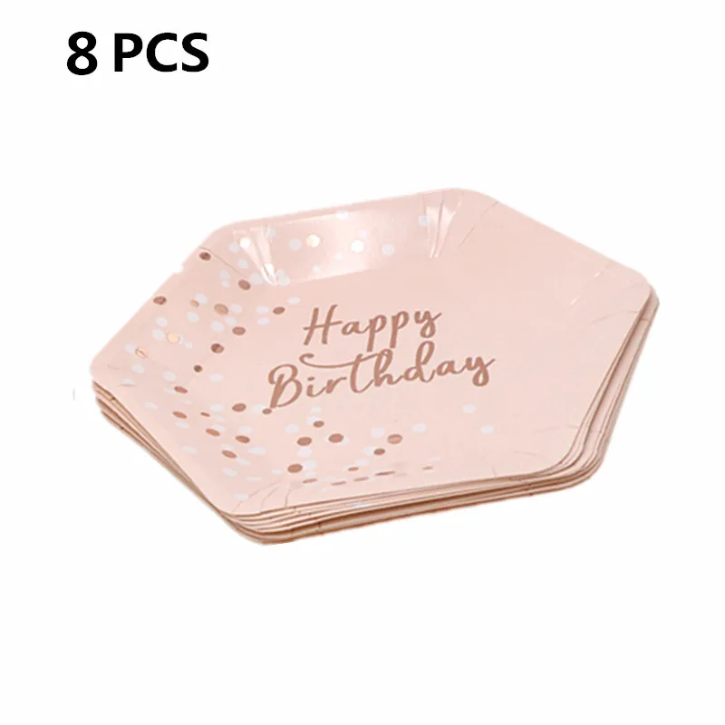 Plates 1 Ourwarm, Золотая фольга, розовая одноразовая посуда, бумажные тарелки и стаканы, салфетка, настольная основа, Гавайские украшения на день рождения, свадьбу - Цвет: Plates 1