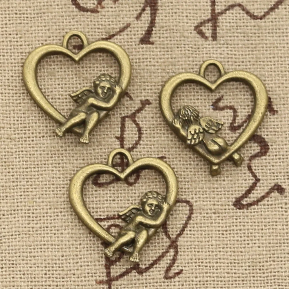 12 шт. подвески в виде сердца для влюбленных ангела Купидона 20x18 мм античный