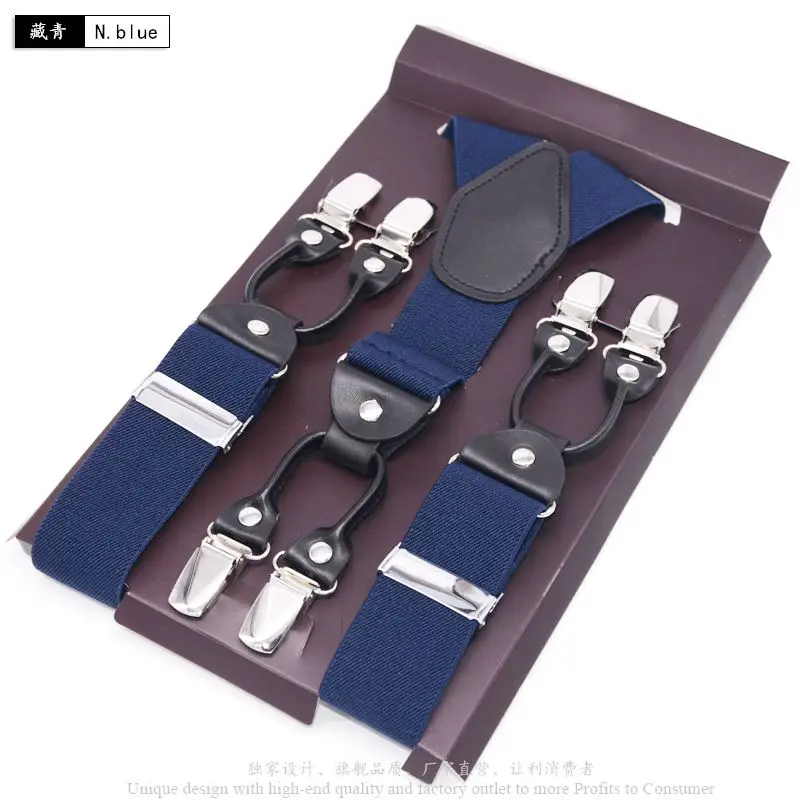 Navy blue Черные кожаные подтяжки мужские ремни подтяжки в офисном стиле модные подтяжки винтажные повседневные подтяжки Tirante брюки ремень breteles - Цвет: Navy blue