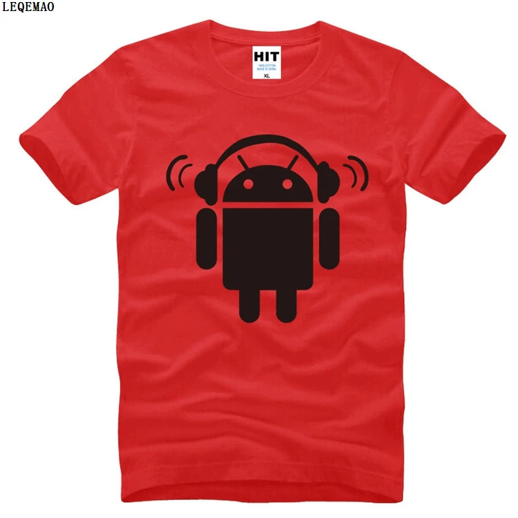 Творческий Android наушников Для мужчин футболка новые летние 100% хлопок высокое