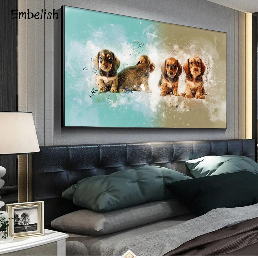 Embelish 1 шт. четыре милые домашние собаки животные HD Печать холст картины для
