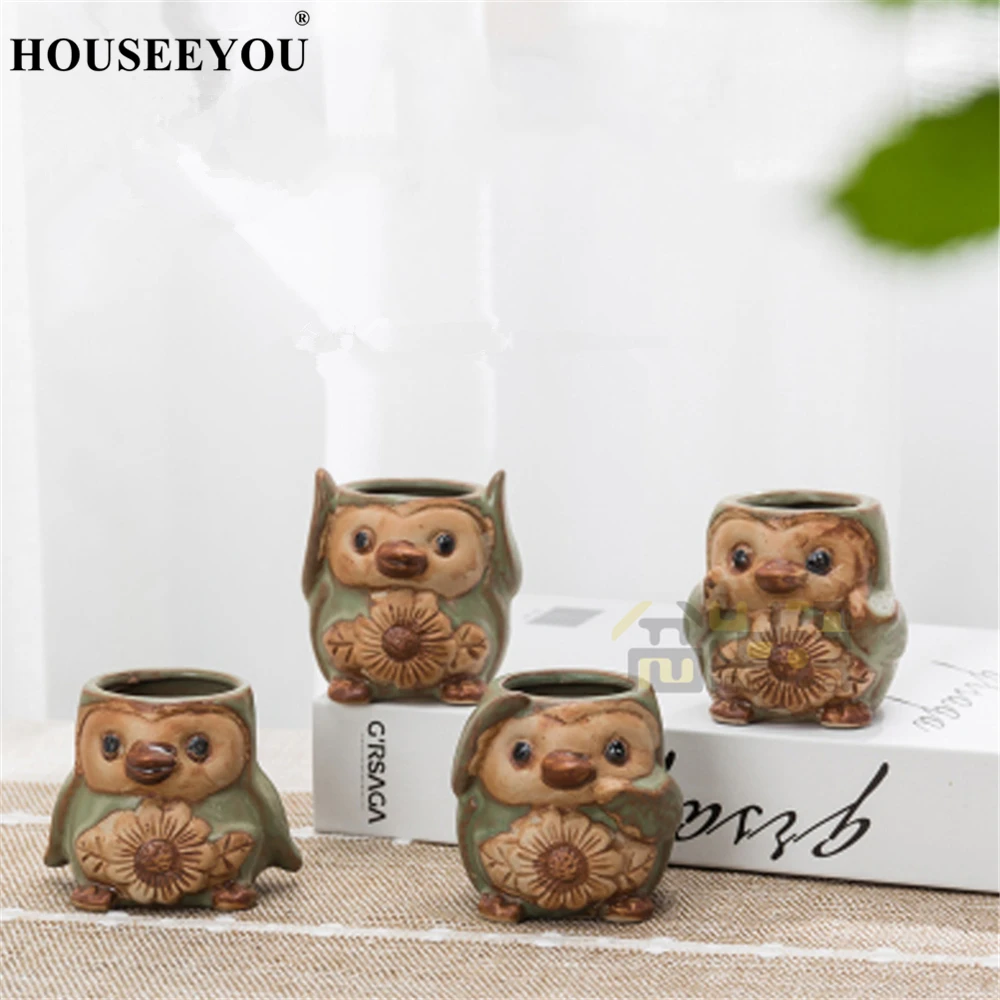 Керамические мини горшки в форме совы 5 шт.|Вазы| |