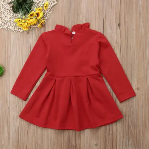 2018 Autumn Flower Girl Princess Bowknot Dress Kids Baby Party Wedding Long Sleeve Ruffle Collar Red Tutu Dresses Clothes | Детская