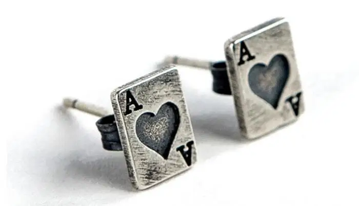 Personalized Heart Playing Poker Cards Stud Earrings Genuine 100% 925 Sterling Silver Punk Style Jewelry | Украшения и аксессуары