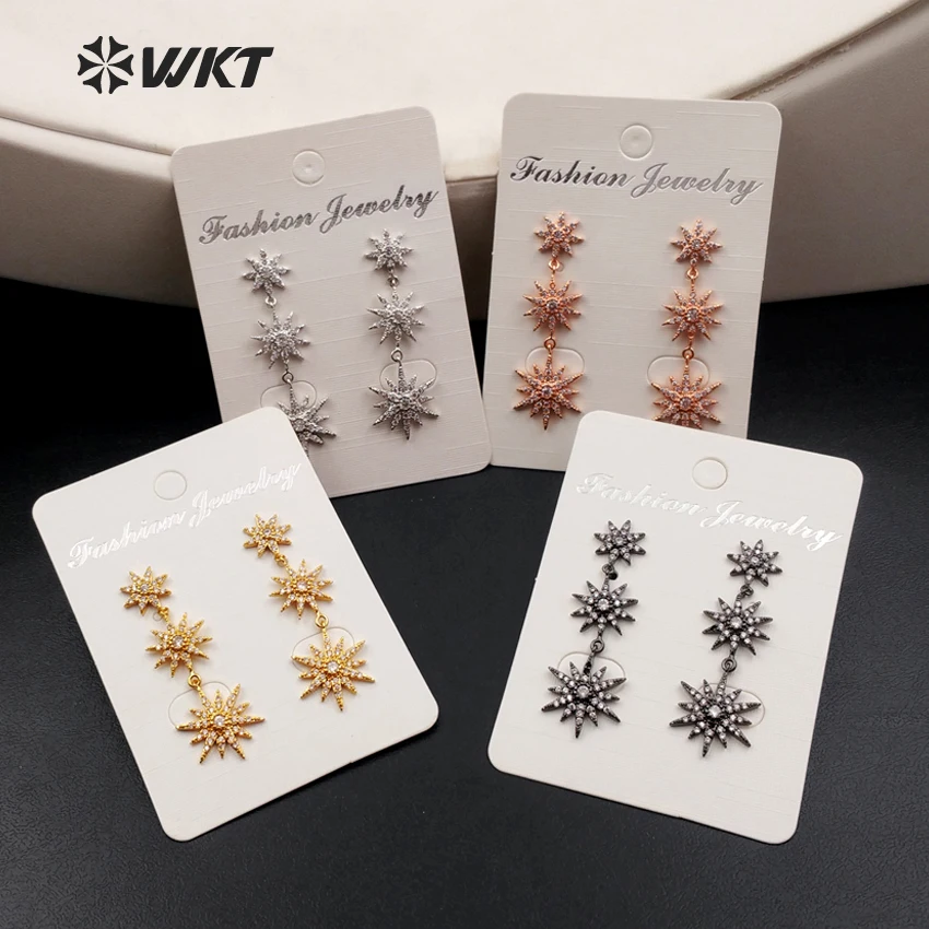 

ME031 WKT New Triple CZ Micro Pave Sparkly Geometic Shape Shiny Drop Earring For Women Decoration Earring