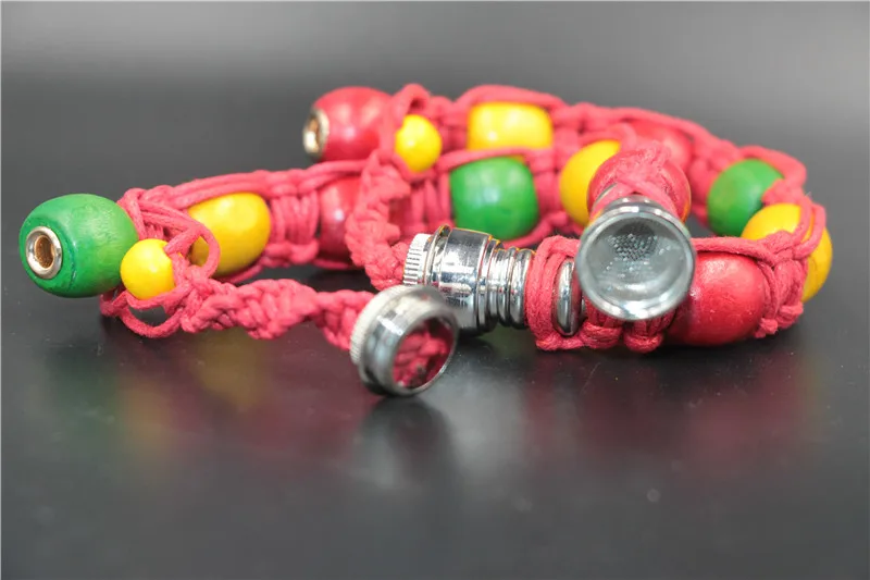 

6pcs/lot wholesales wrist bracelet Smoking pipes bead metal smoking pipe for sneak a toke wooden Jamaica Rasta smoking gift
