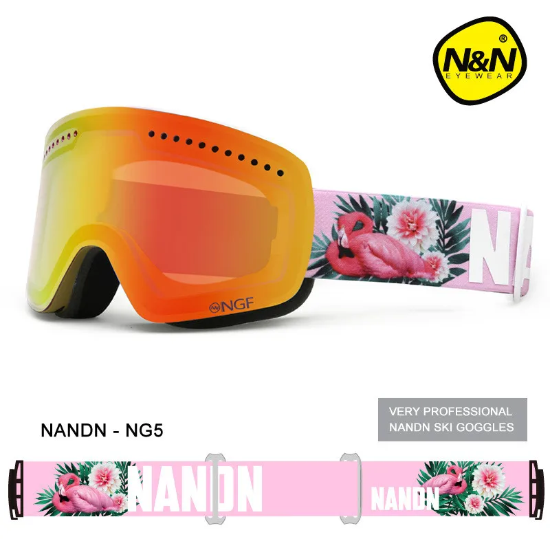 NANDN лыжные очки двойные UV400 Анти-туман большие Лыжные маски очки для мужчин и женщин Снег Сноубординг очки многофункциональные лыжные очки - Цвет: Pink Red