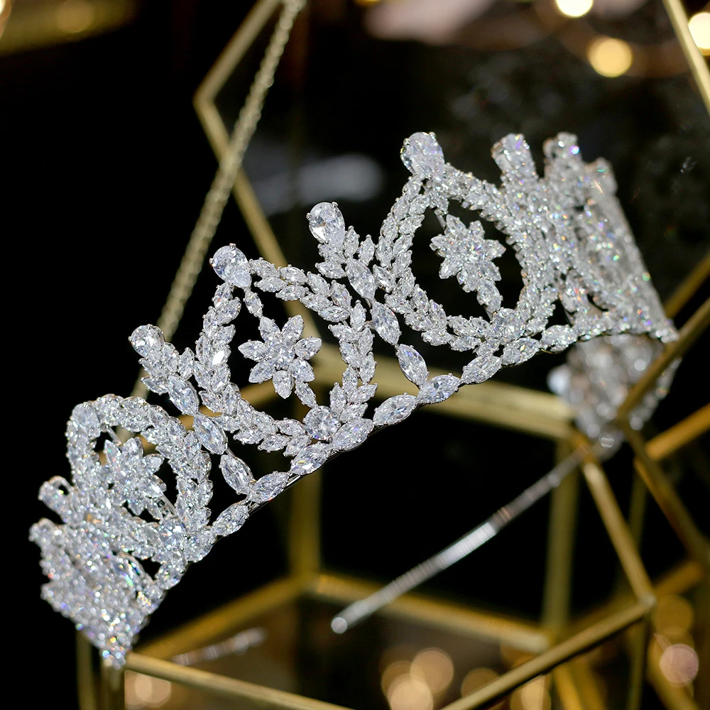 Europa ronda zirconia corona novia boda vestido de novia accesorios corona banquete accesorios para el cabello