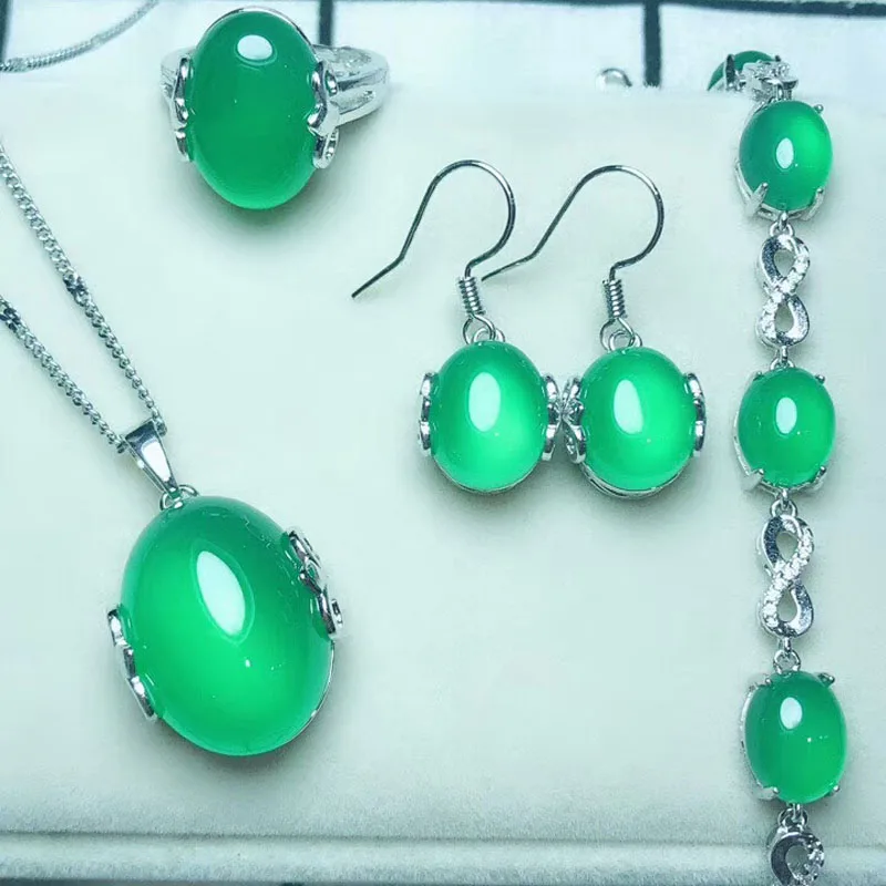 Прекрасный гарнитур ювелирных украшений из природного 925 Серебряный нефрита