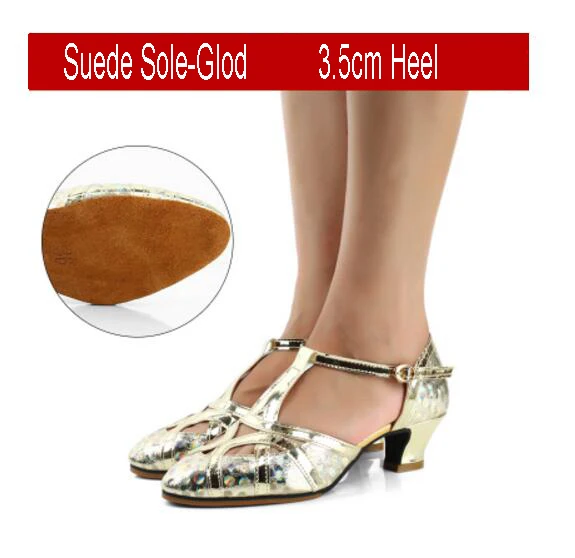 Gold 35cm heel Для женщин; блестящая кожа; Туфли для латинских танцев с закрытым носком мягкая подошва Сальса обувь танго бальных Танцы обувь 3,5/5,5/6,5 см на высоком каблуке - Цвет: Gold 35cm heel