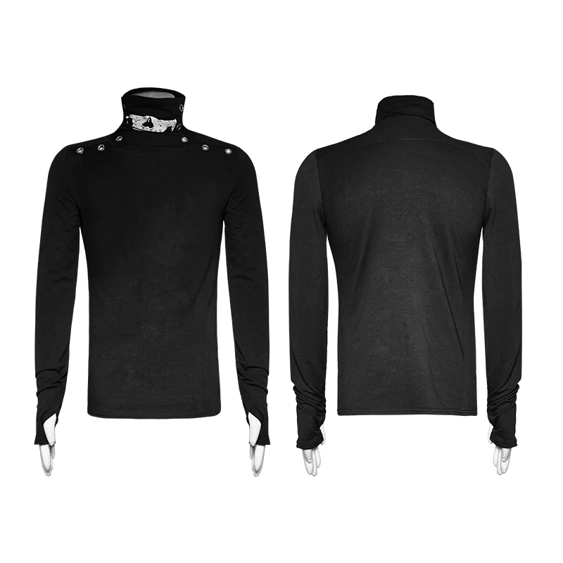 Тяжелая футболка с высоким воротником в стиле панк принтом для мужчин Винтажная