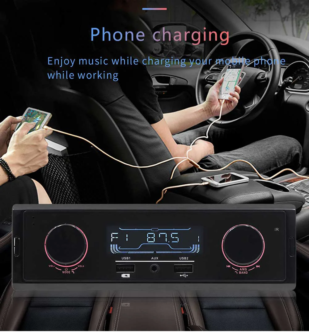Автомобильный MP3-плеер AMPrime 1 Din, fm-радио, тюнер, 2,5 дюймов, большой светодиодный, сегментный дисплей, AUX USB, DC 12 В, Auroradio, беспроводной пульт дистанционного управления