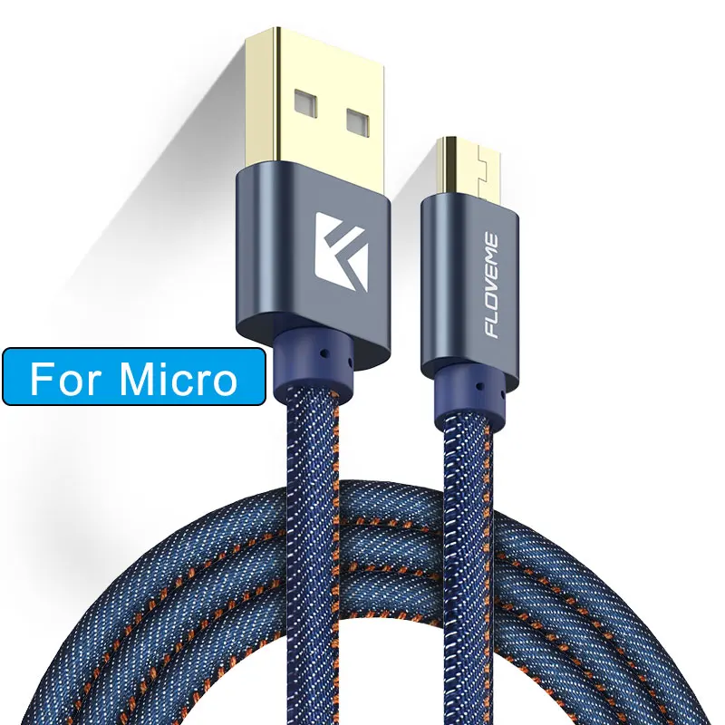 Blue Micro Cable FLOVEME Denim type-C Lighting Micro USB кабель для iPhone 6 samsung Android Xiaomi Redmi huawei usb type C зарядный кабель передачи - Цвет: Blue Micro Cable