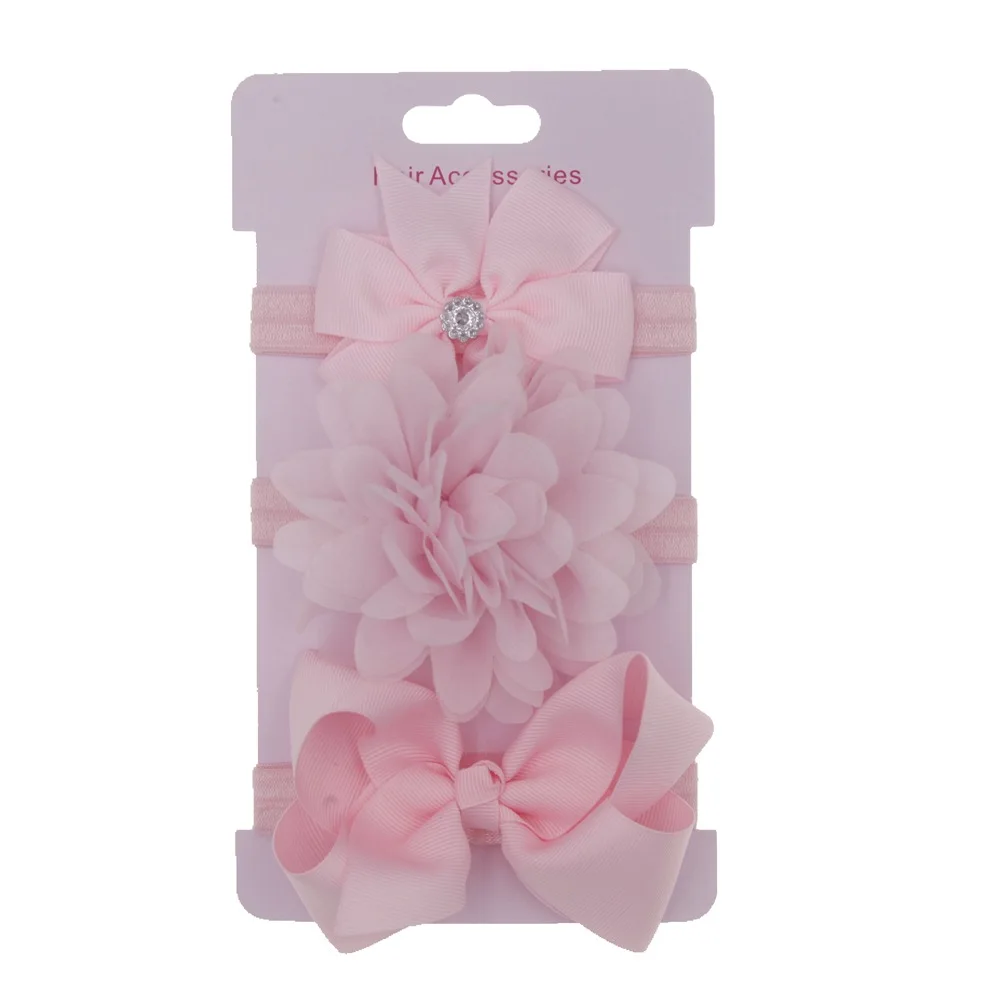 lightpink Nishine/3 шт./лот; бант из ленты; шифоновая повязка на голову с цветочным узором для маленьких девочек; милые детские ленты для волос с бантом; комплект головных уборов; реквизит для фотосессии - Цвет: lightpink