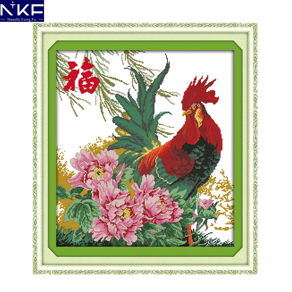 

NKF The Blessing Cock Chinese Stamped Counted Cross-Stitching Embroidery 11CT 14CT Cross Crafts Cross Stitch Set for Home Decor