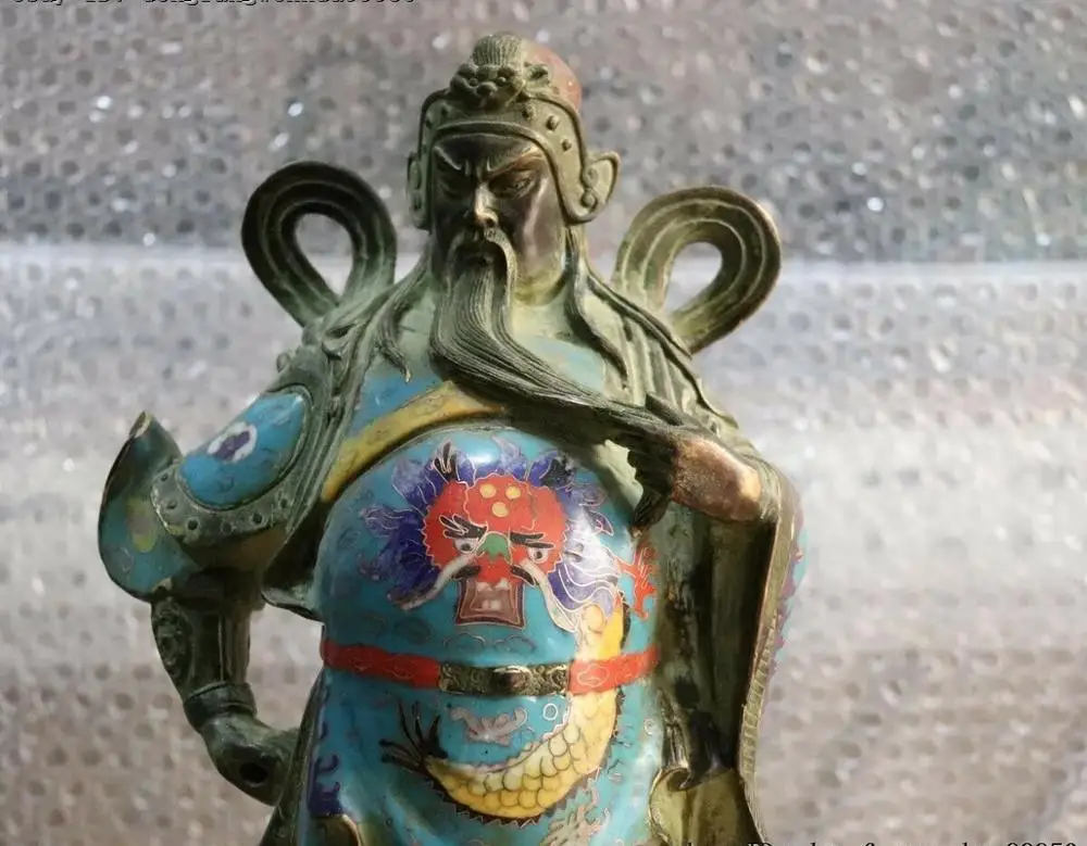 Народная старая перегородчатая эмалированная медная бронзовая Guangong Guan Gong Yu Warrior