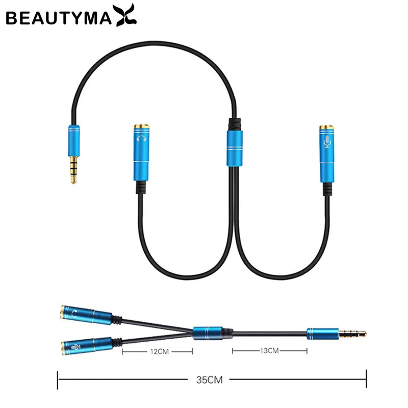 2 шт. Штекерный разъем для наушников + микрофон аудио сплиттер позолоченный Aux