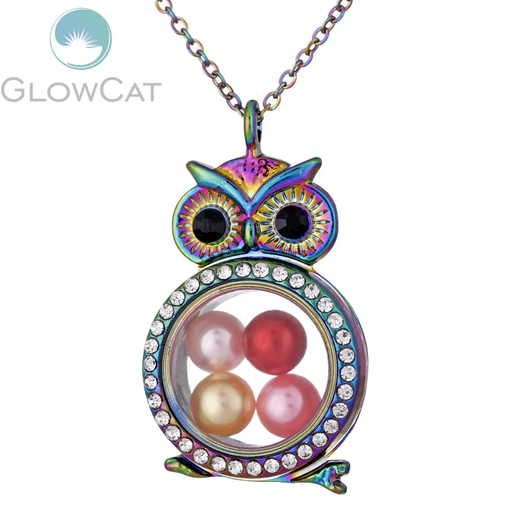 Радужная сова стеклянная живая память фото плавающие стразы медальоны подвеска