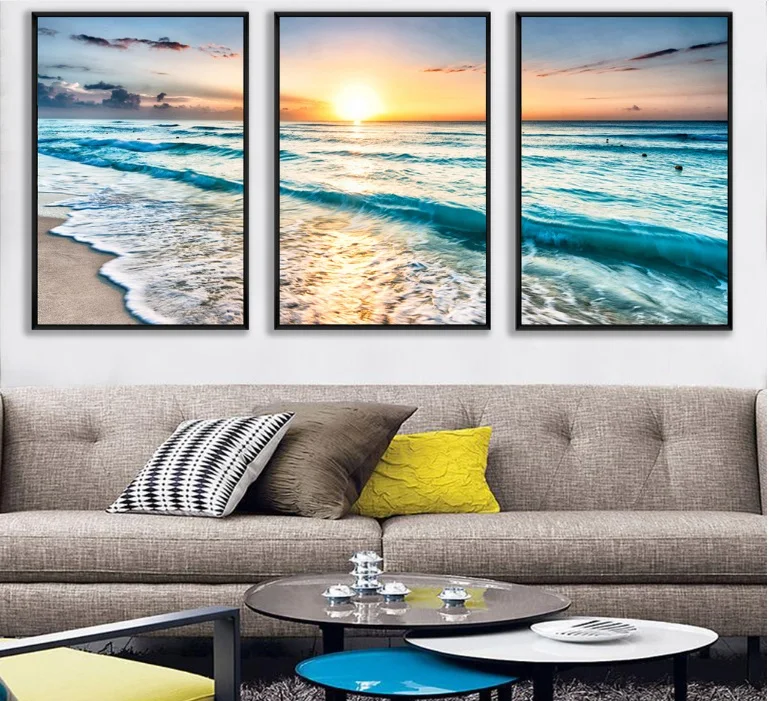 

Sea View Combination 3 Pieces Decorative Paintings Wall Art Print Picture Canvas Painting Poster for Living Room No Framed