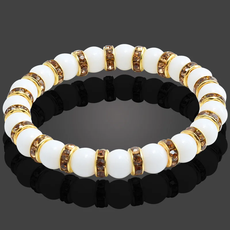Женские браслеты из натурального белого фарфора Золотой/Серебряный цвет стразы
