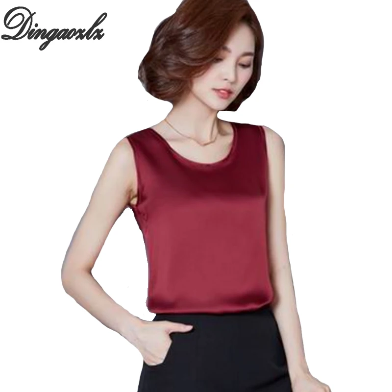 Dingaozlz blusa feminina однотонные женские топы без рукавов Повседневная рубашка модная