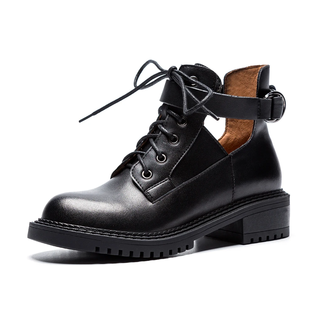 black cow leather Karinluna/брендовые ботинки из натуральной кожи; Прямая поставка; размер 40 женская обувь модная женская обувь в уличном стиле с ремешком и пряжкой женские ботинки - Цвет: black cow leather