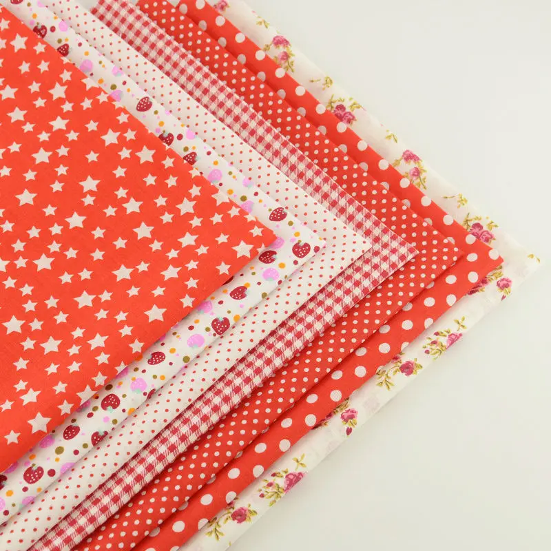 Hot Red Color Mix 7 PCS Cotton Plain Fabric Flowers/dots/check/star/strawberry Design Clothing Telas Material Home Decoration|decorator silk