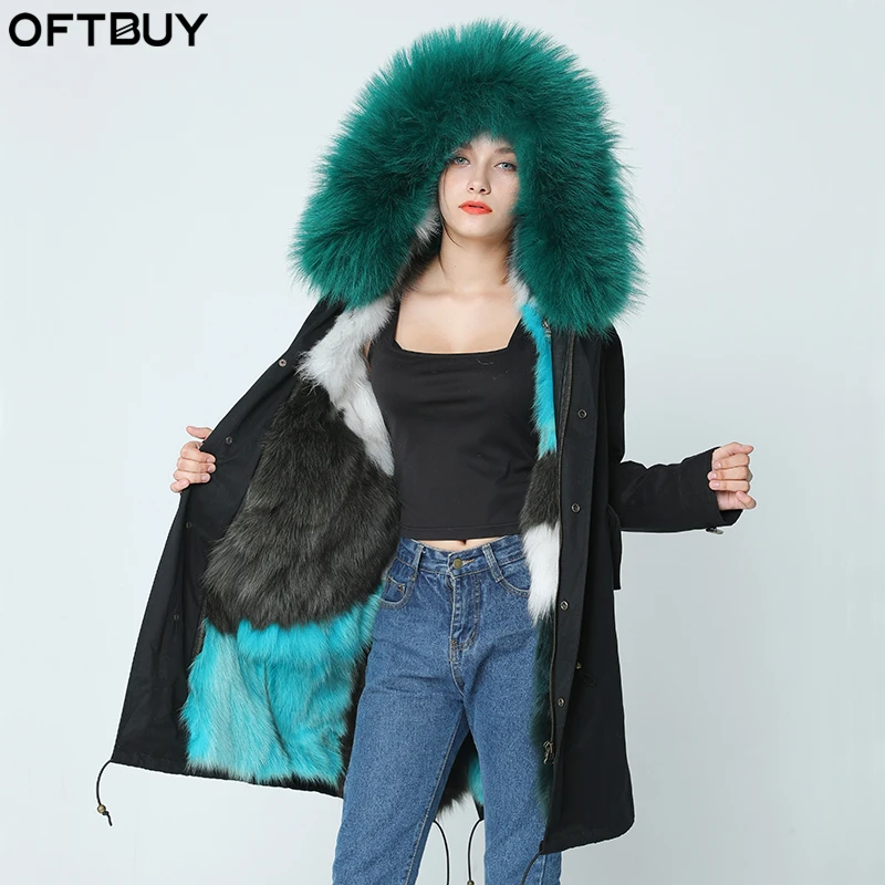 OFTBUY 2019 пальто с натуральным лисьим мехом длинная парка зимняя куртка женская