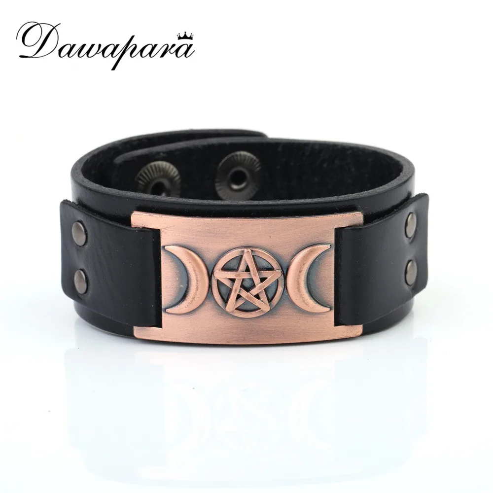 Dawapara тройная богиня луны Wicca кожаный браслет ювелирные изделия пентаграмма