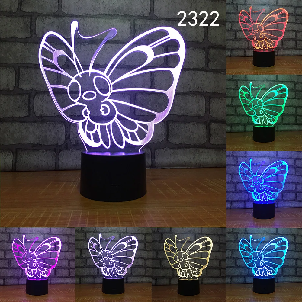 7 цветов Изменение Спальня 3D Led большой рыбы чтобы поймать светильник бабочка Usb