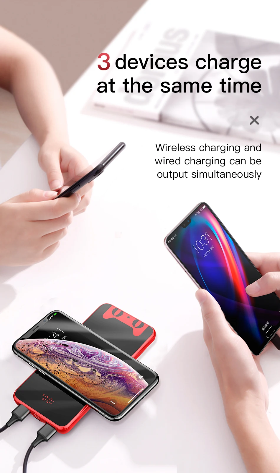 Baseus 10000 мАч Qi Беспроводное зарядное устройство банк питания для iPhone samsung ЖК-дисплей двойной USB внешний аккумулятор беспроводной Банк питания зарядное устройство