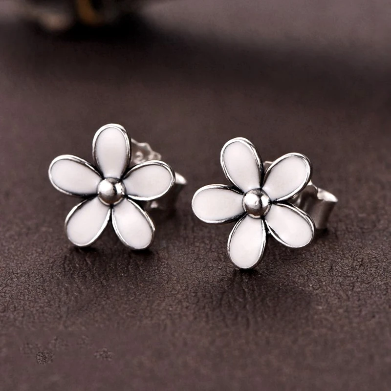 Octbyna хит продаж изящные серьги серебристого цвета гвоздики с ромашками белая