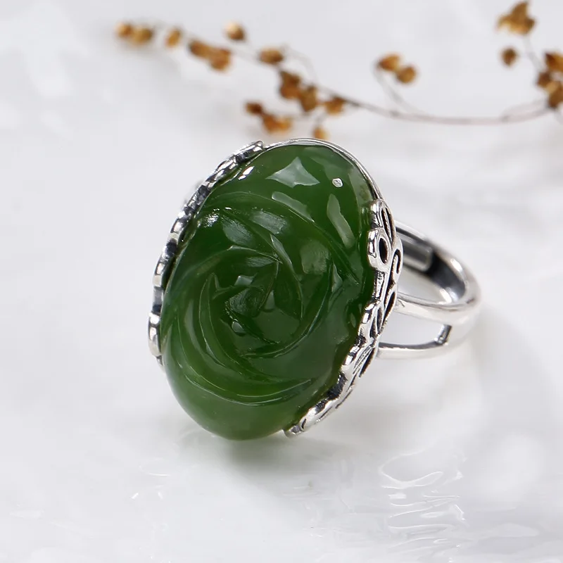 

Горячее Серебро S925 чистое серебро ретро натуральный Hetian jade Jasper мозаика леди высокого класса Открытое кольцо оптовая продажа