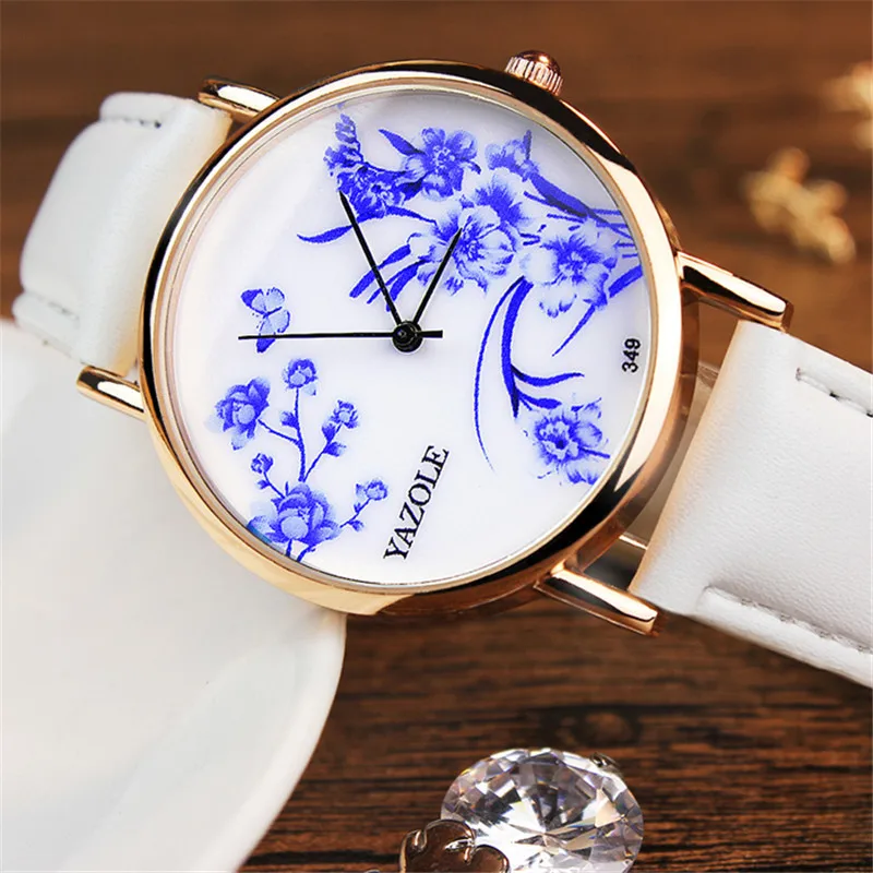 Yazole Китайский ветер женские часы синий белый фарфор Дизайн тема Круглый