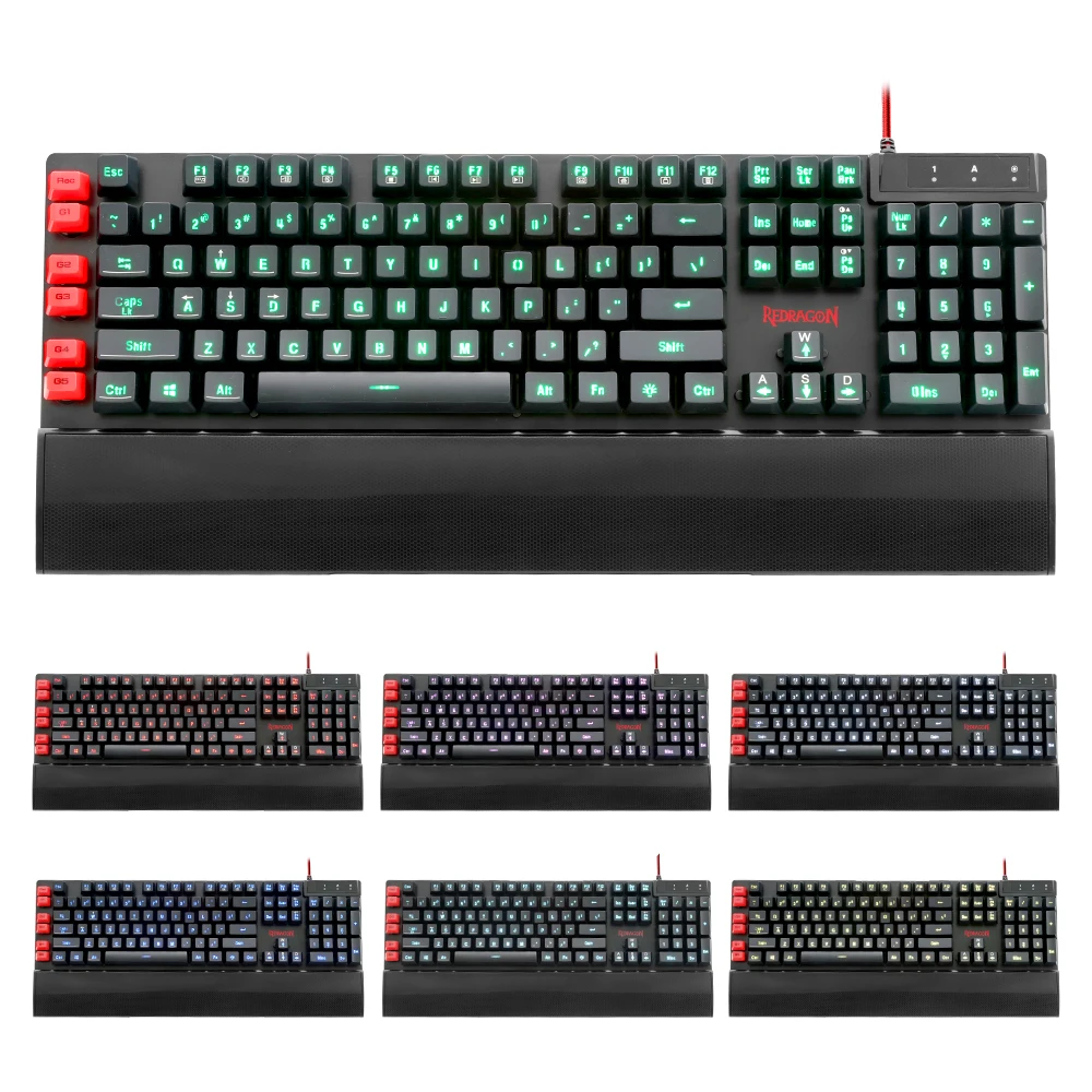 Redragon K505 USB игровая Мембранная Клавиатура эргономичный 7 цветов светодиодный подсветка клавиш полный ключ анти-ореолы 104 проводной компьютер геймер ПК