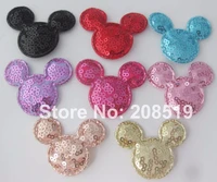 PANNEG 40mm 50mm Padded Sequined Felt MOUSE Appliques for Mickey 120pcs Fashion accessories for hair clips