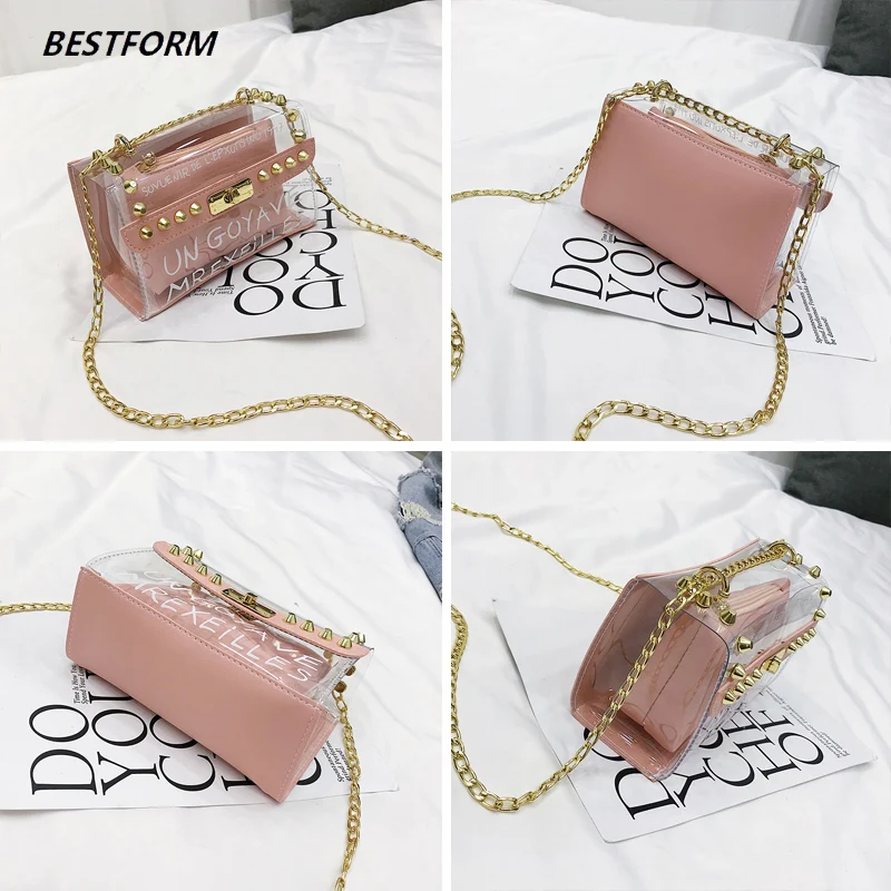 BESTFORM прозрачные гелевые сумки для женщин мини-заклепка дамские на плечо из