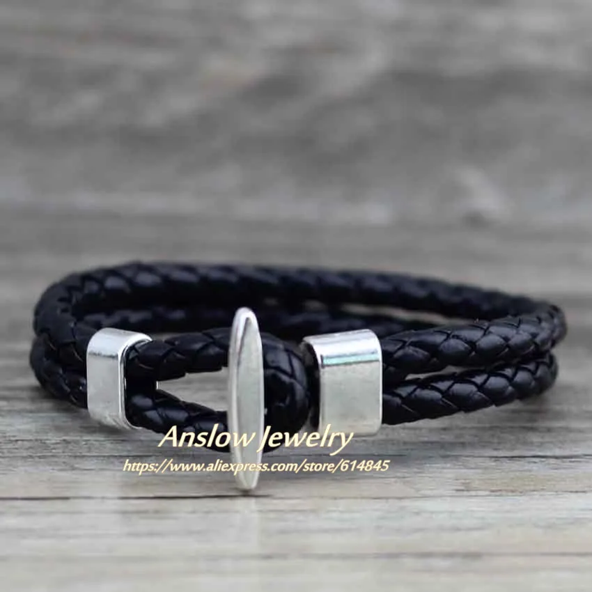 Black Silver Anslow, модные ювелирные изделия, панк-рок, античный медный позолоченный браслет из искусственной кожи и браслет для женщин и мужчин, дружба, вечерние, подарок LOW0241LB - Окраска металла: Black Silver