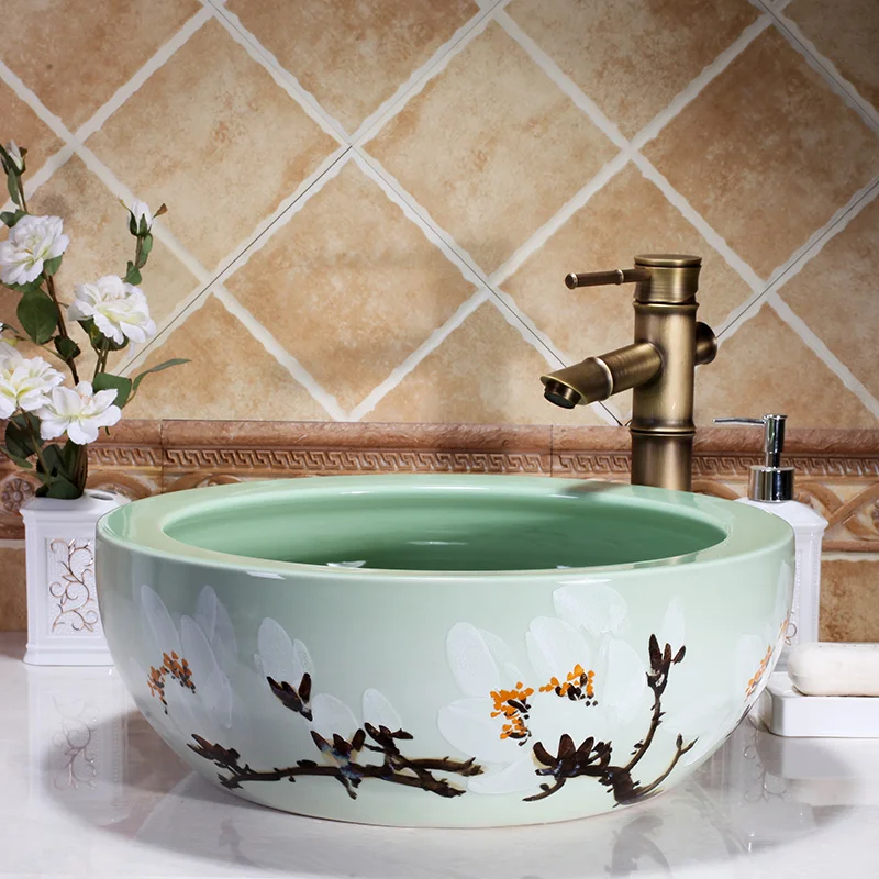 

waist drum shape table top art ceramic wash sink for bathroom