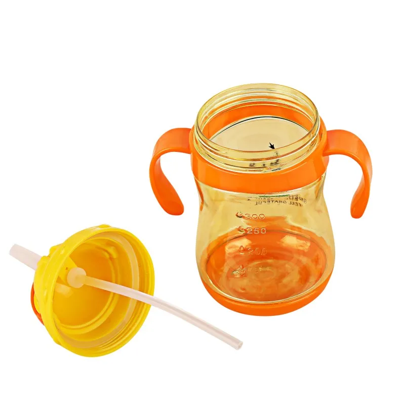 

260ml Food Grade Silicone Baby Sippy Cups Kids Drinking Bottles Infant Children Learn Drinking with Double Handles&Straw