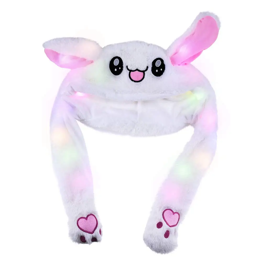 hat with light Милая Кепка для прыжков с кроличьими ушками, шапка для кролика Ins, вечерние шапочки, светящаяся светодиодная корона принцессы, Рождественская Детская одежда для дня рождения - Цвет: hat with light
