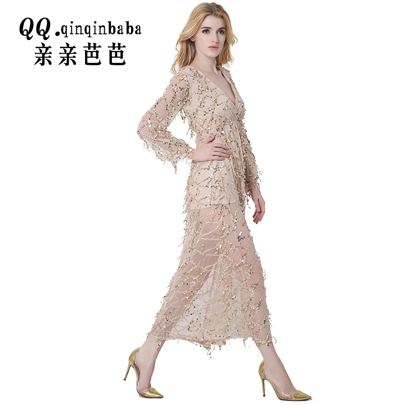 Лето 2017 г. платье женские золотистые Винтаж Великий Гэтсби блесток Длинные
