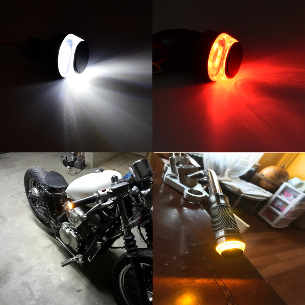 2Pcs Motorcycle Handlebar Turn Signal LED Light 12V Motorbike Handle Bar Ends Indicator Flasher 22mm End Blinker Dual Color |