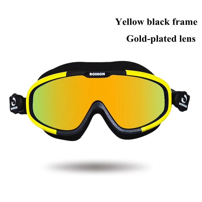 yellow black frame Противотуманные очки для плавания, спортивные очки для плавания на открытом воздухе, очки для дайвинга с защитой от УФ-лучей, регулируемые водонепроницаемые очки для плавания для мужчин и женщин - Цвет: yellow black frame