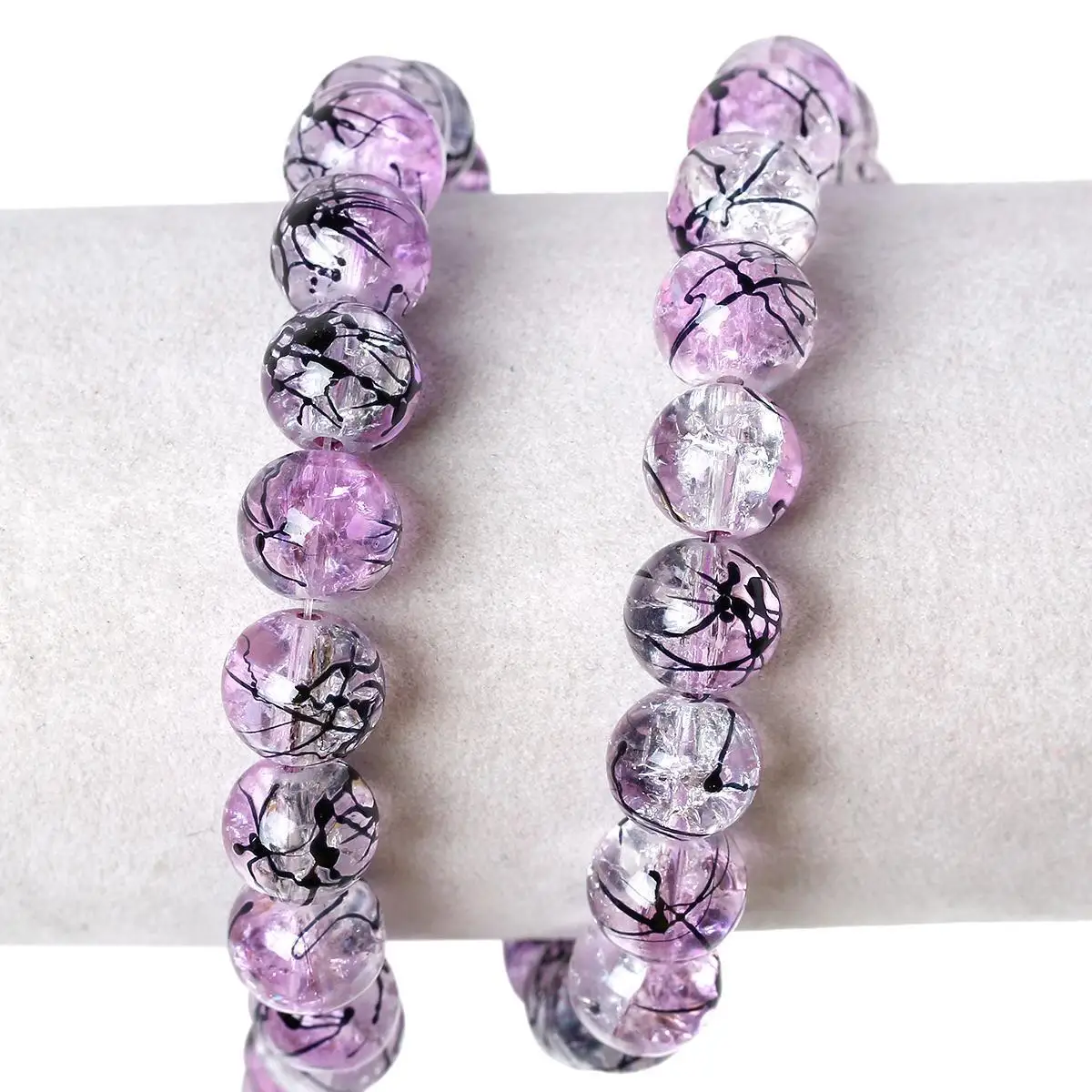 DoreenBeads Хрустальные стеклянные бусины круглые фиолетовые пятнистые 10 0 мм