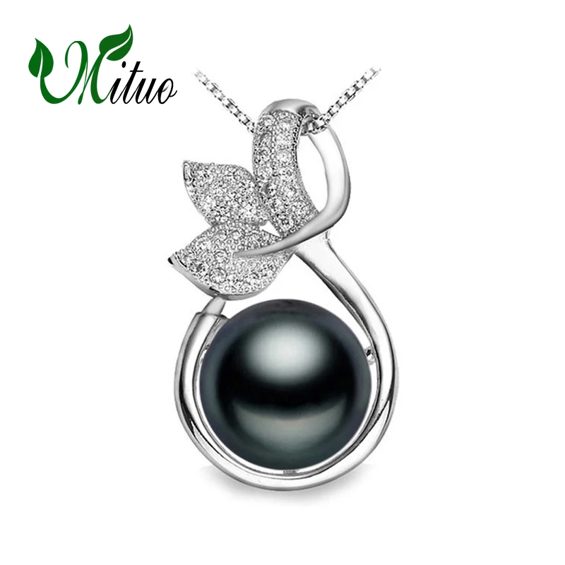 MITUO black Pearl Jewelry cute Pendant Necklace fashion style Natural Freshwater Silver Leaves gift box | Украшения и аксессуары